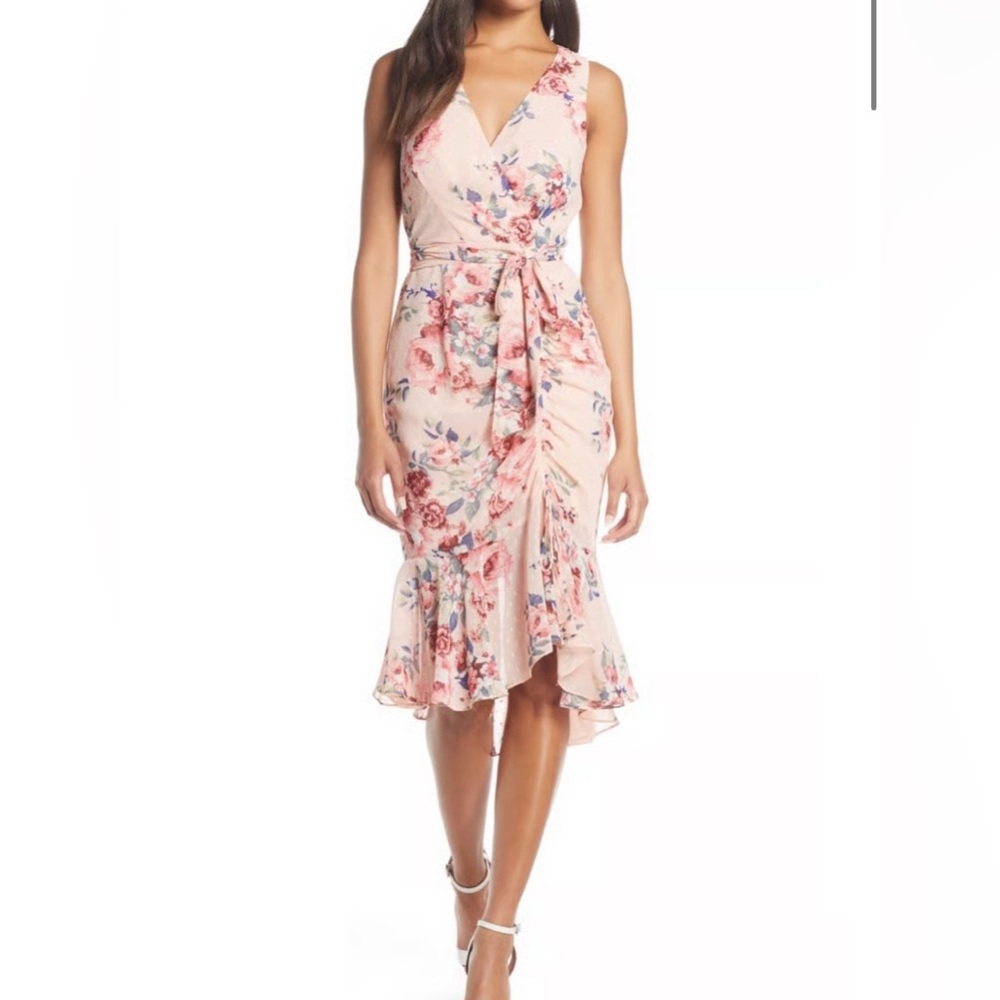 Eliza J Floral High Low Dress in Pink and Blue